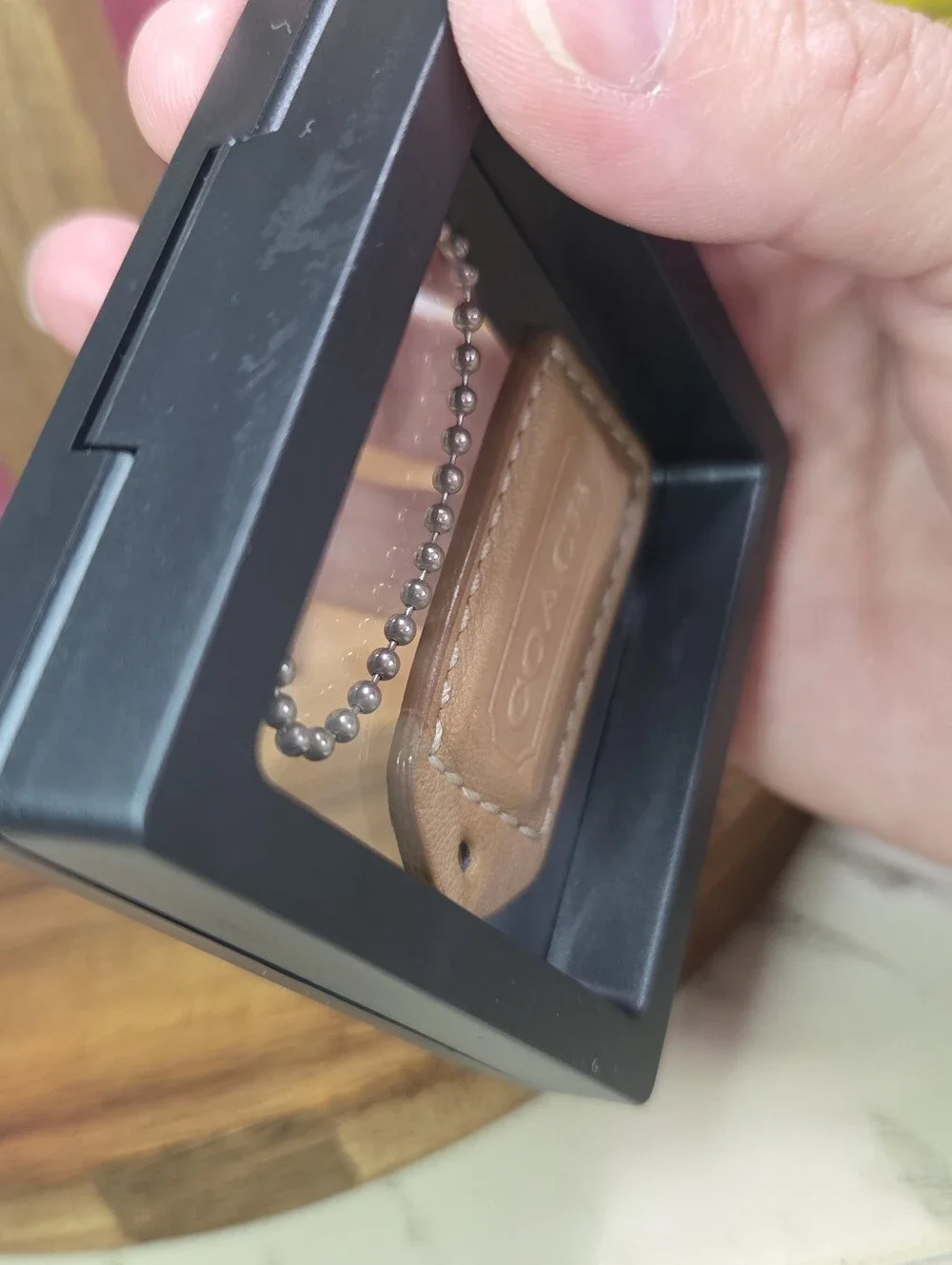 Coach Natural Tan Leather HangTag w/ Ball Chain, EUC
